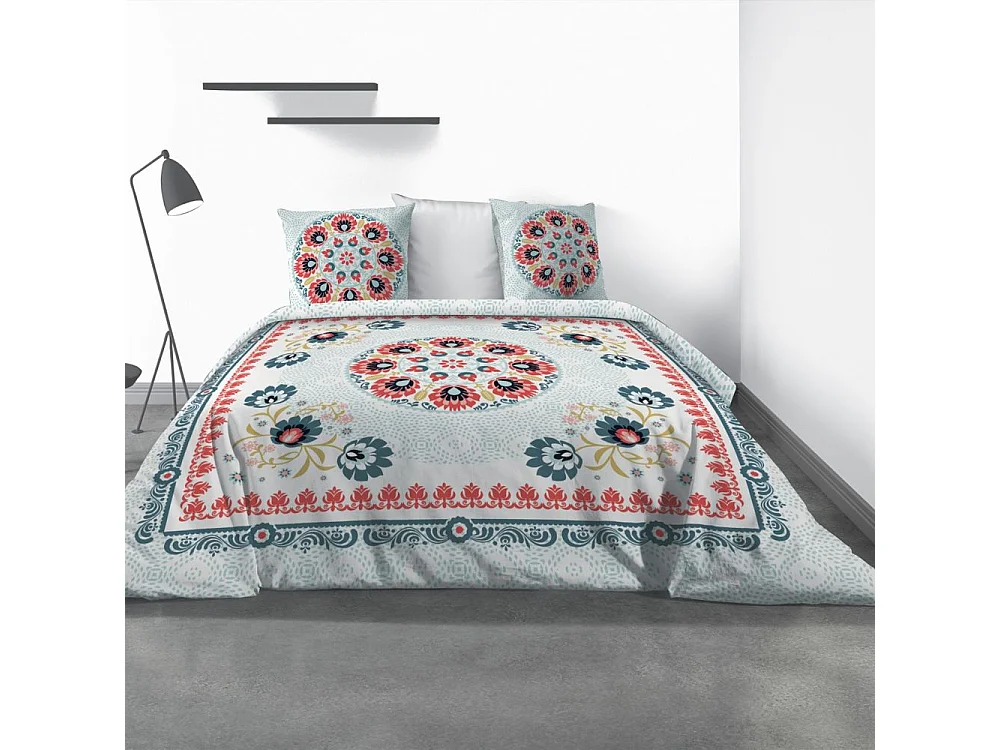 Housse de couette 240x260 cm + 2 taies d'oreiller 100% Coton 47 fils Camelia