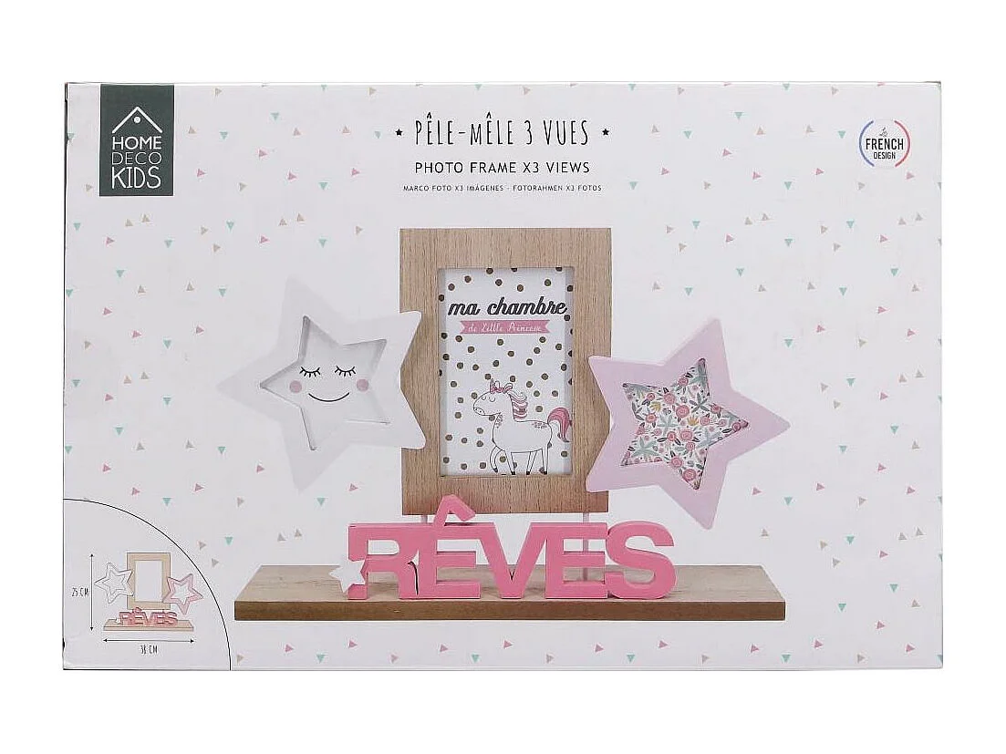 Pêle-Mêle 3 Photos "Rêves Fille" 36cm Rose