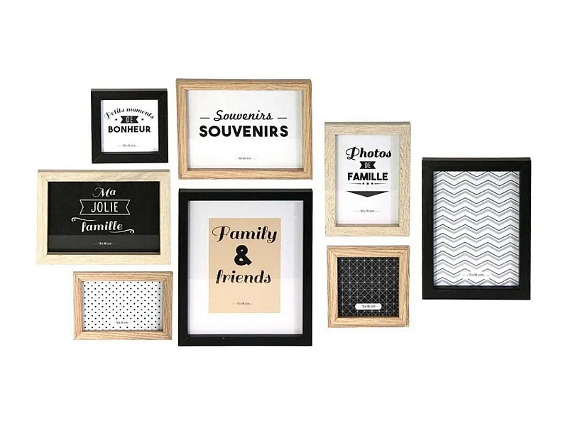 Lot 8 Cadre Photo Noir, Blanc, Marron