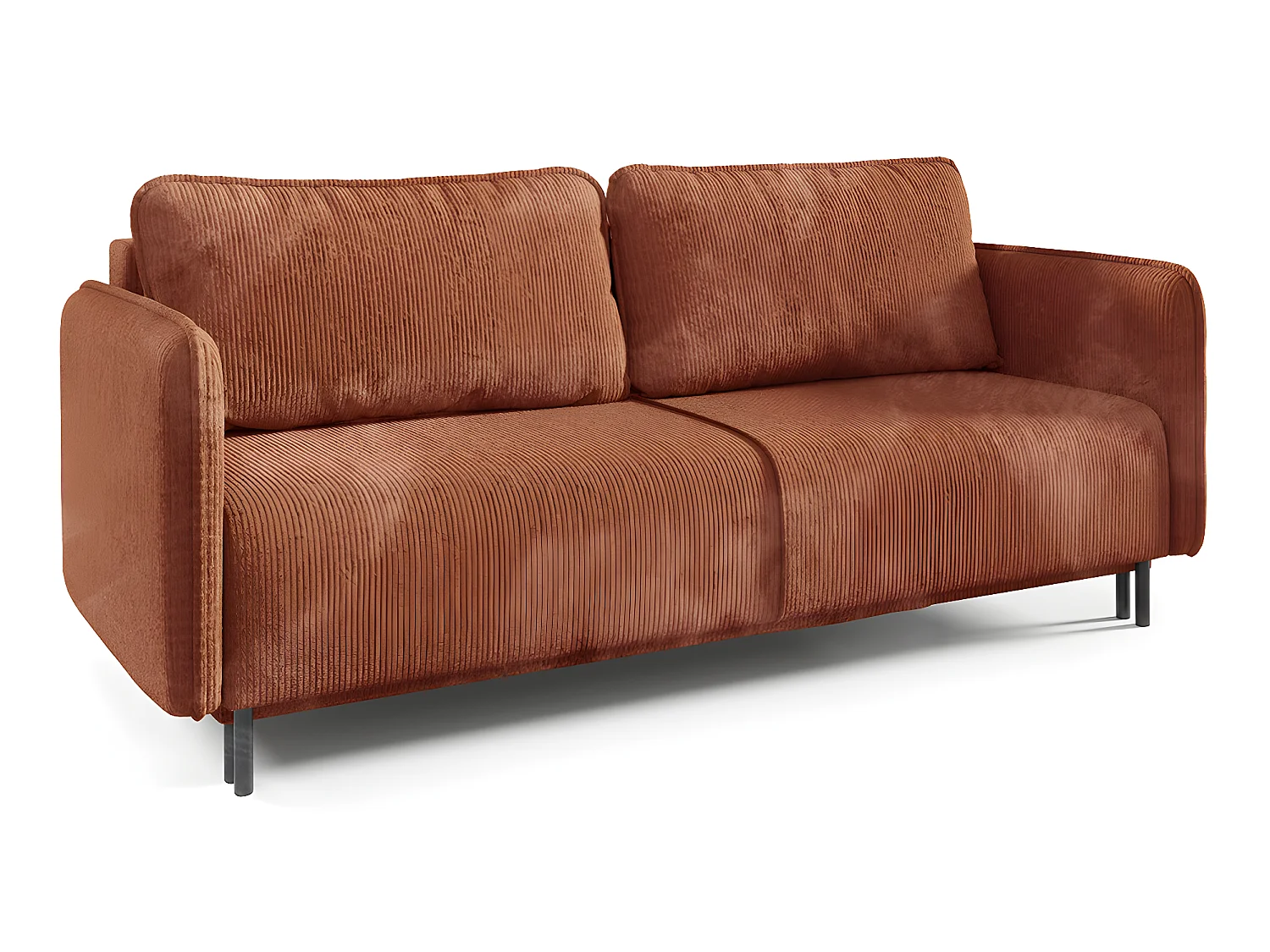 Canapé convertible 3 places avec coffre Robin velours côtelé Orange brique