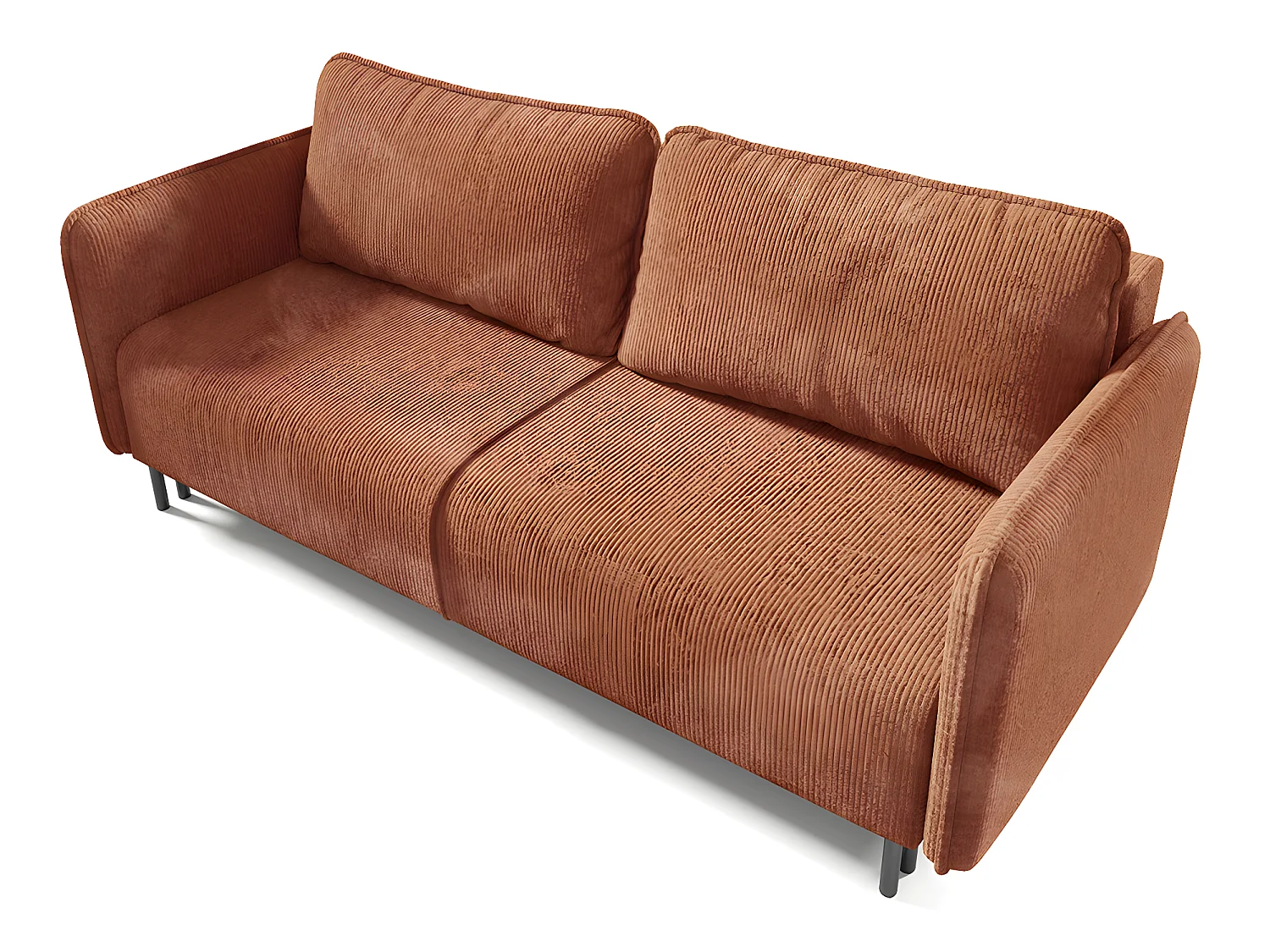 Canapé convertible 3 places avec coffre Robin velours côtelé Orange brique