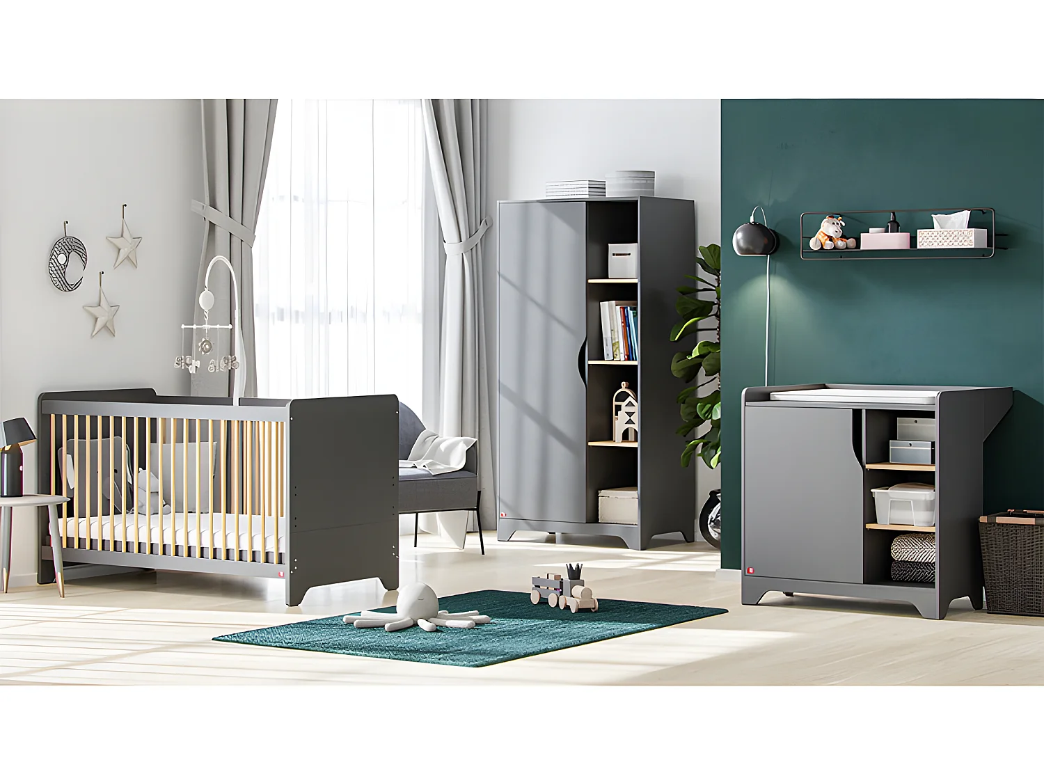 Lit bébé Leaf Gris et bois