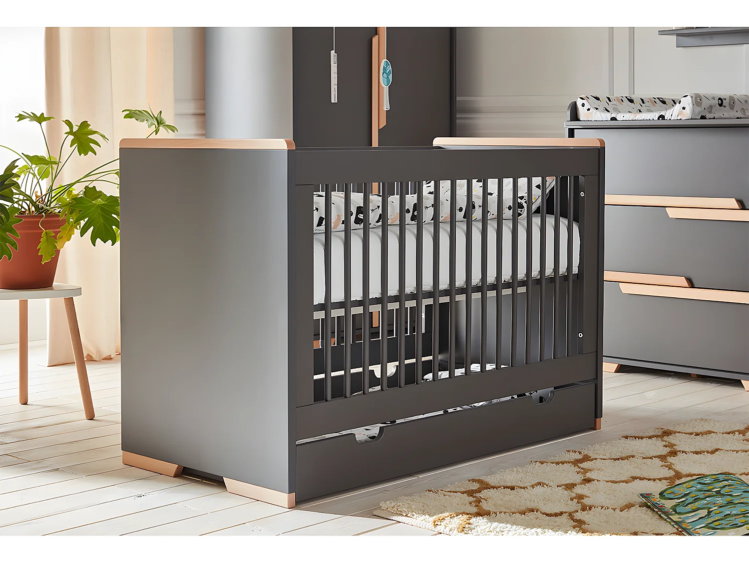 Lit bébé Snap Gris et bois