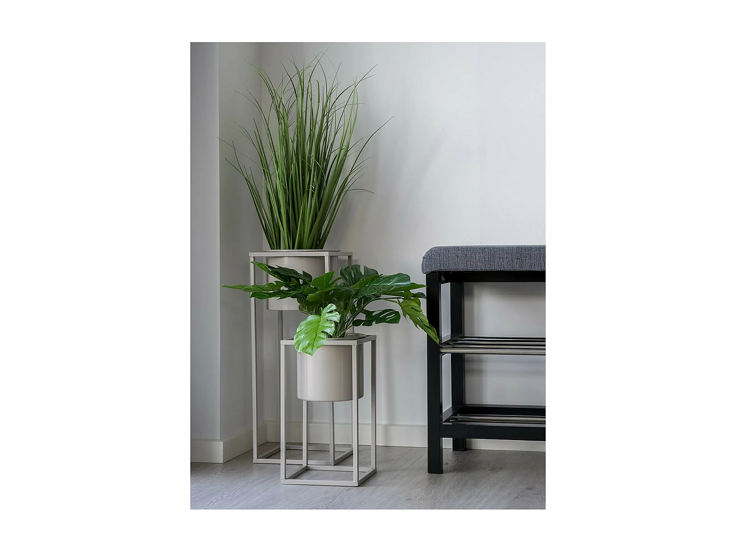 KIUH - Lot de 2 Cache-Pots sur Pieds Métal Greige