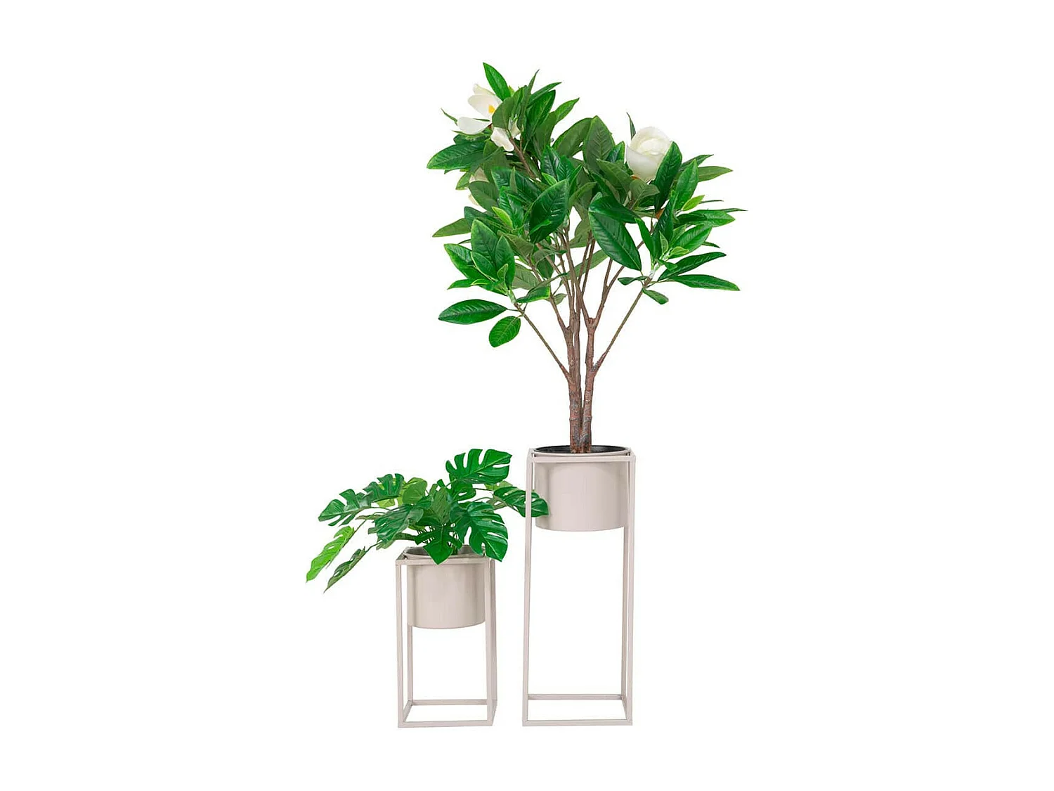 KIUH - Lot de 2 Cache-Pots sur Pieds Métal Greige