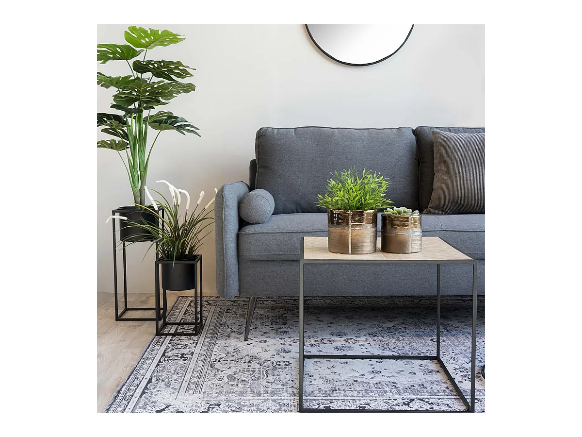 KIUH - Lot de 2 Cache-Pots sur Pieds Métal Noir