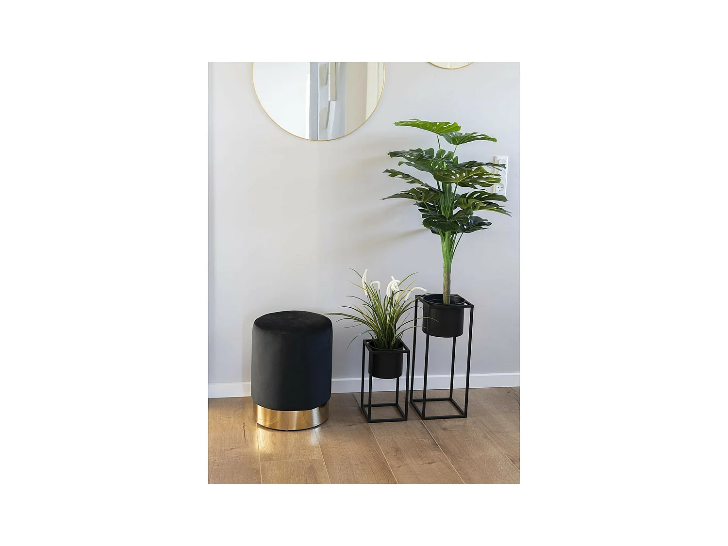 KIUH - Lot de 2 Cache-Pots sur Pieds Métal Noir