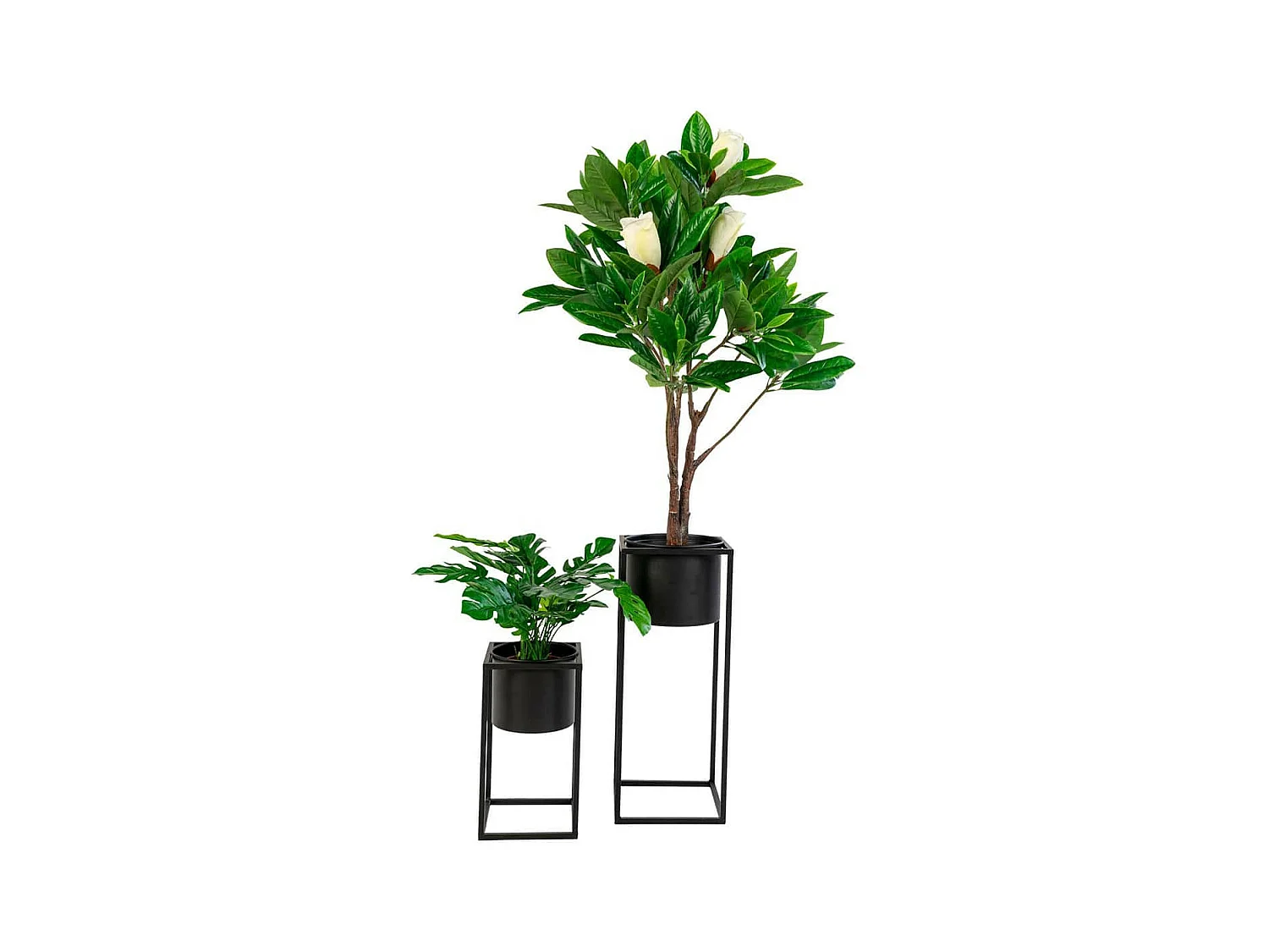 KIUH - Lot de 2 Cache-Pots sur Pieds Métal Noir