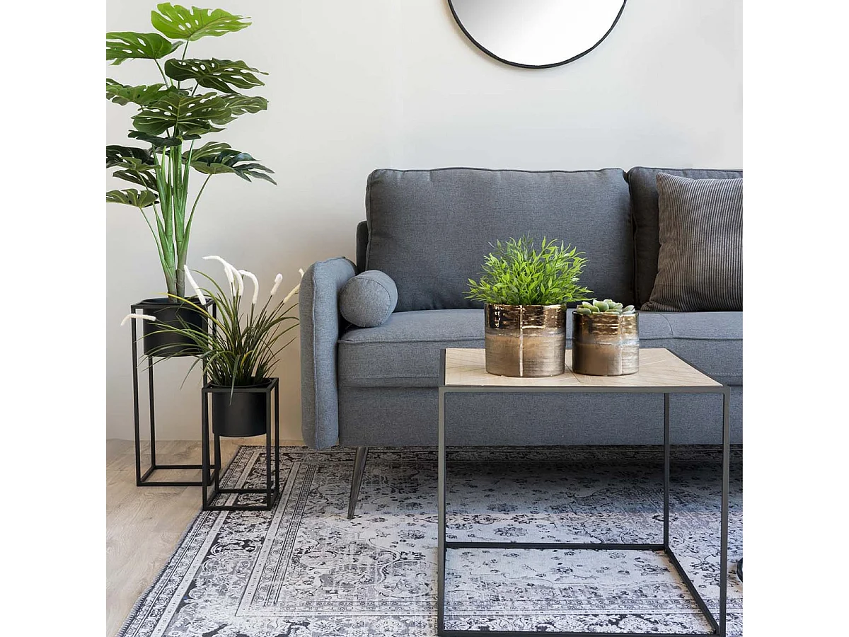 KIUH - Lot de 2 Cache-Pots sur Pieds Métal Noir