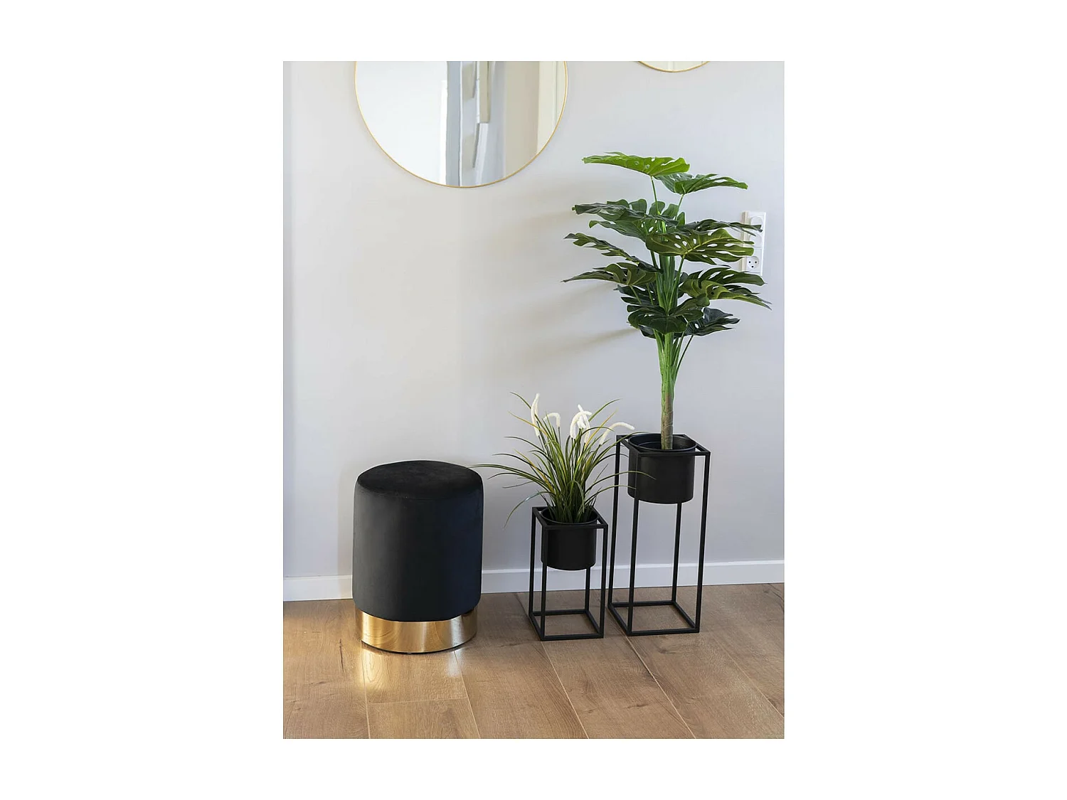 KIUH - Lot de 2 Cache-Pots sur Pieds Métal Noir