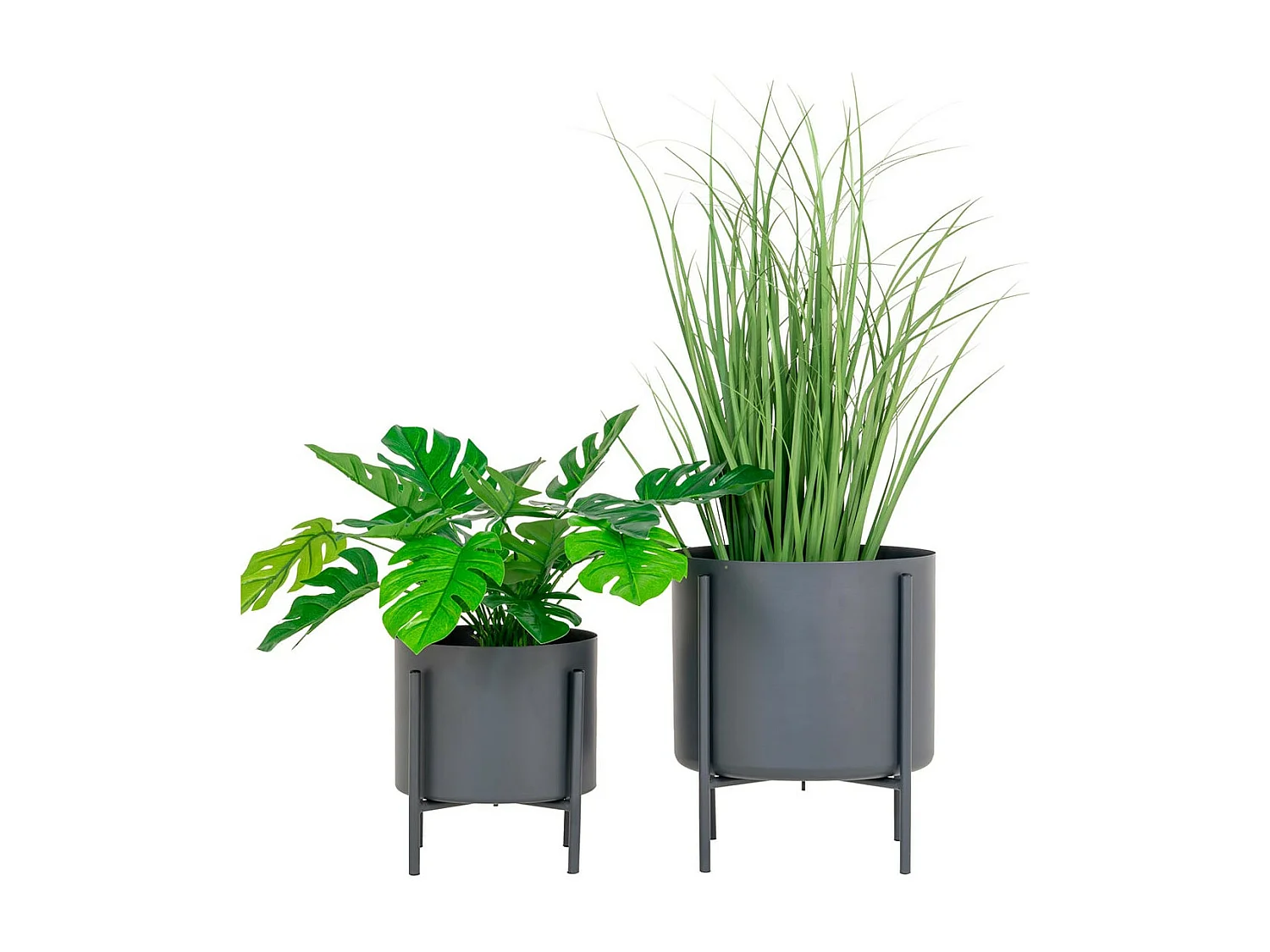 POHYA - Lot de 2 Cache-Pots sur Pieds en Métal Gris