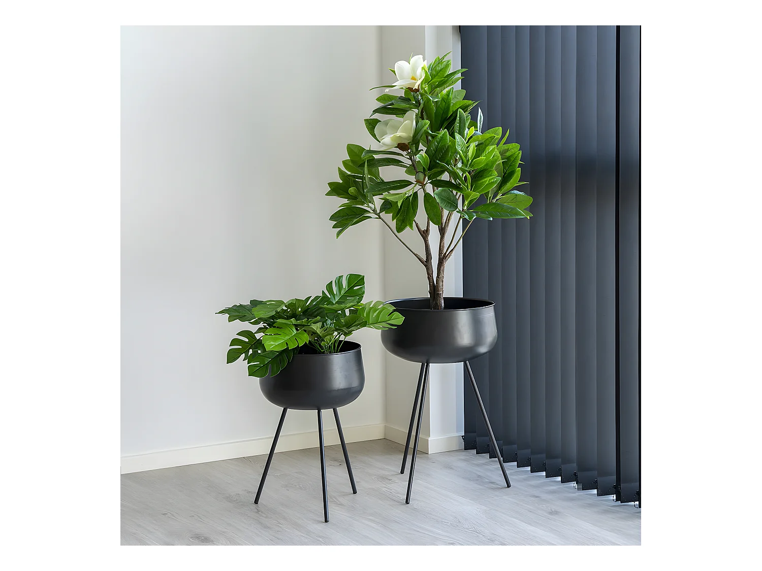 AZOK - Lot de 2 Cache-Pots sur Pieds en Métal Noir