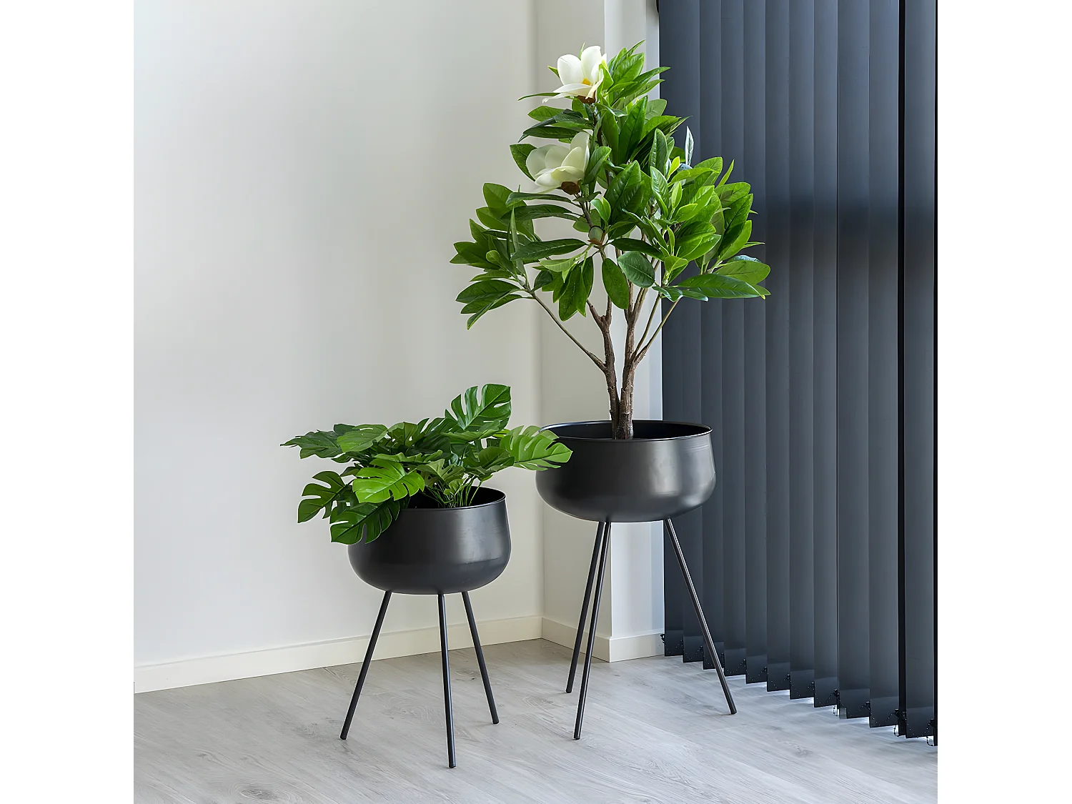 AZOK - Lot de 2 Cache-Pots sur Pieds en Métal Noir