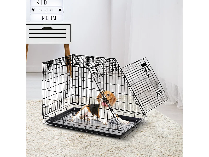Cage de transport pour chien taille L dim. 76L x 48l x 55H cm métal noir