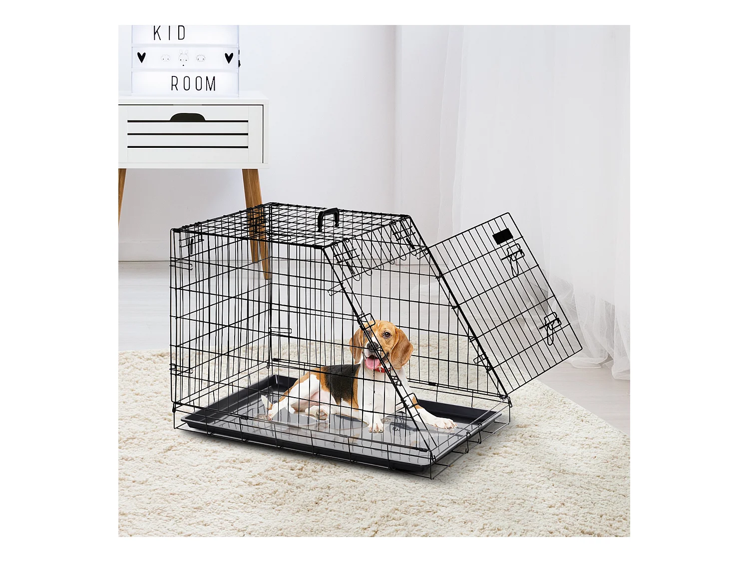 Cage de transport pour chien taille L dim. 76L x 48l x 55H cm métal noir