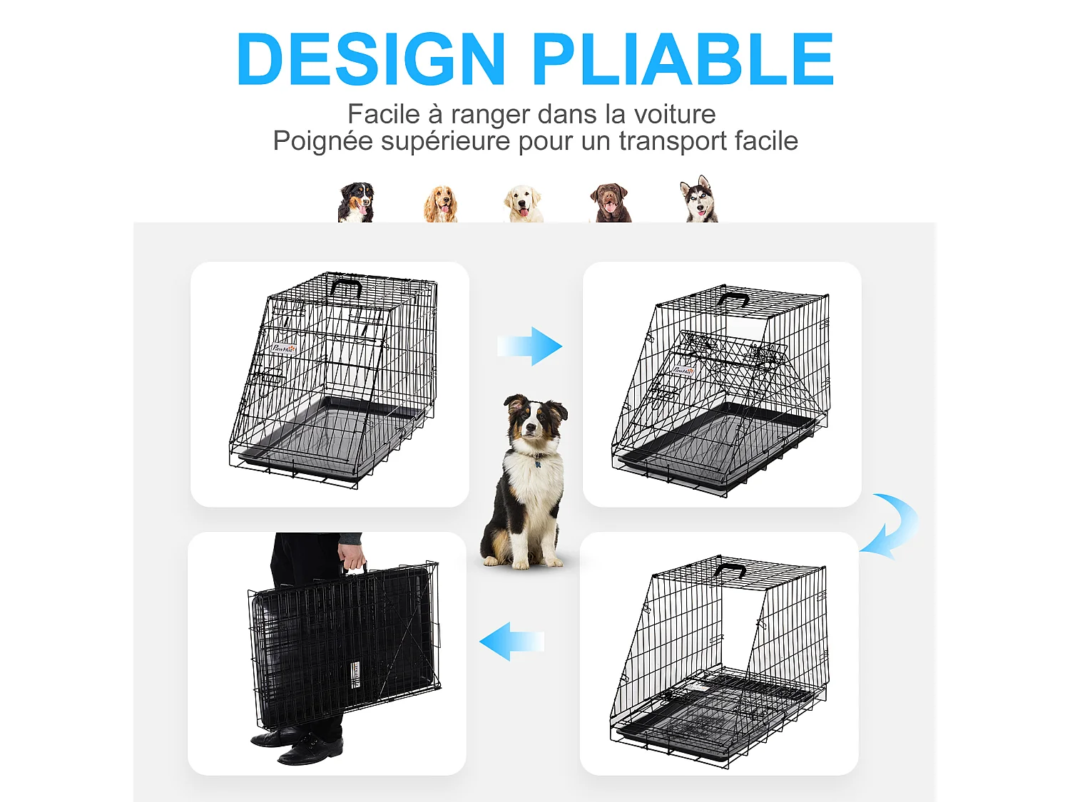 Cage de transport pour chien taille L dim. 76L x 48l x 55H cm métal noir