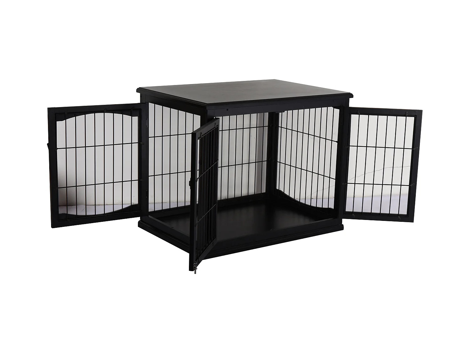 Cage pour chien animaux cage en bois MDF classe E1 3 portes verrouillables max. 30 Kg dim. 81L x 58l x 66H cm noir