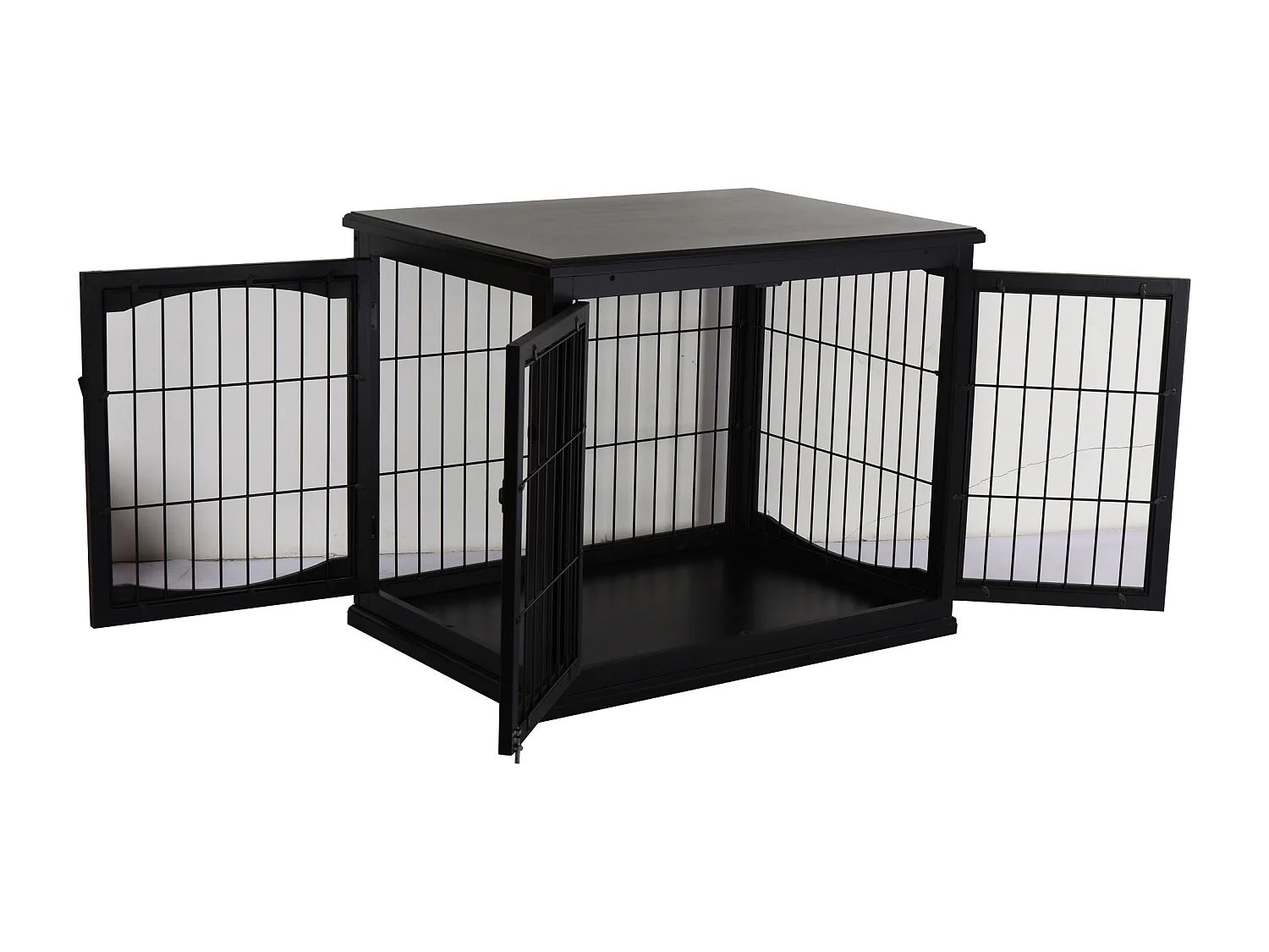 Cage pour chien animaux cage en bois MDF classe E1 3 portes verrouillables max. 30 Kg dim. 81L x 58l x 66H cm noir