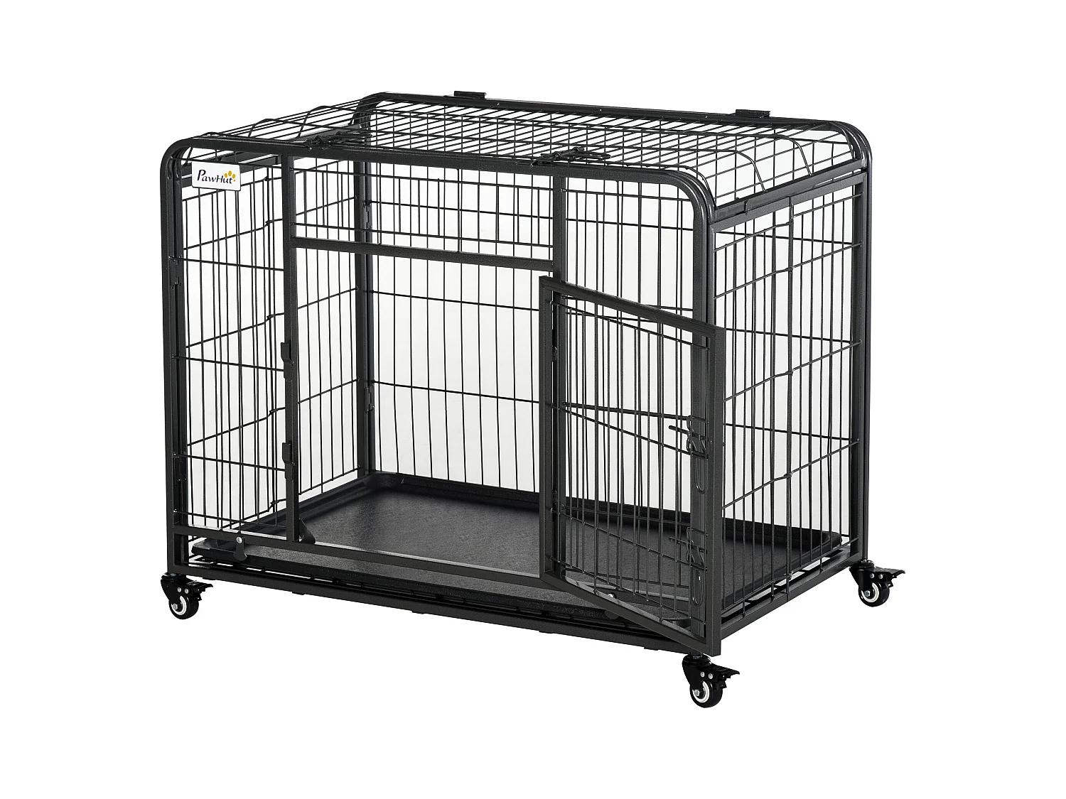 Cage pour chien pliable cage de transport sur roulettes 2 portes verrouillables plateau amovible dim. 94L x 58l x 69H cm métal gris noir