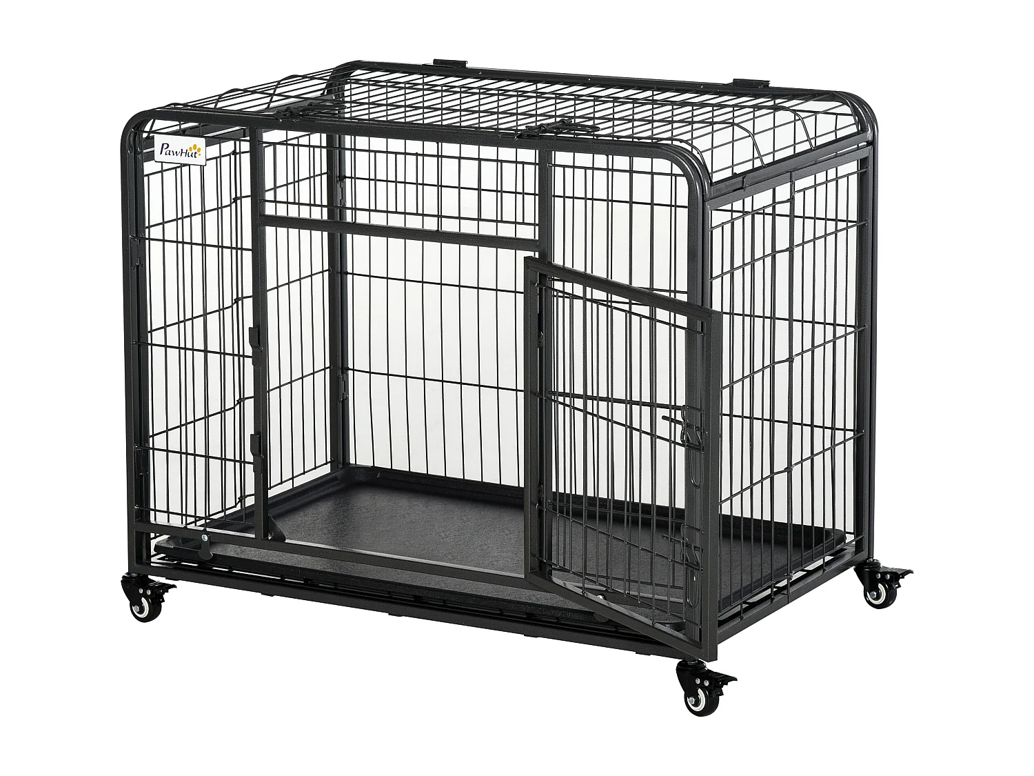Cage pour chien pliable cage de transport sur roulettes 2 portes verrouillables plateau amovible dim. 94L x 58l x 69H cm métal gris noir