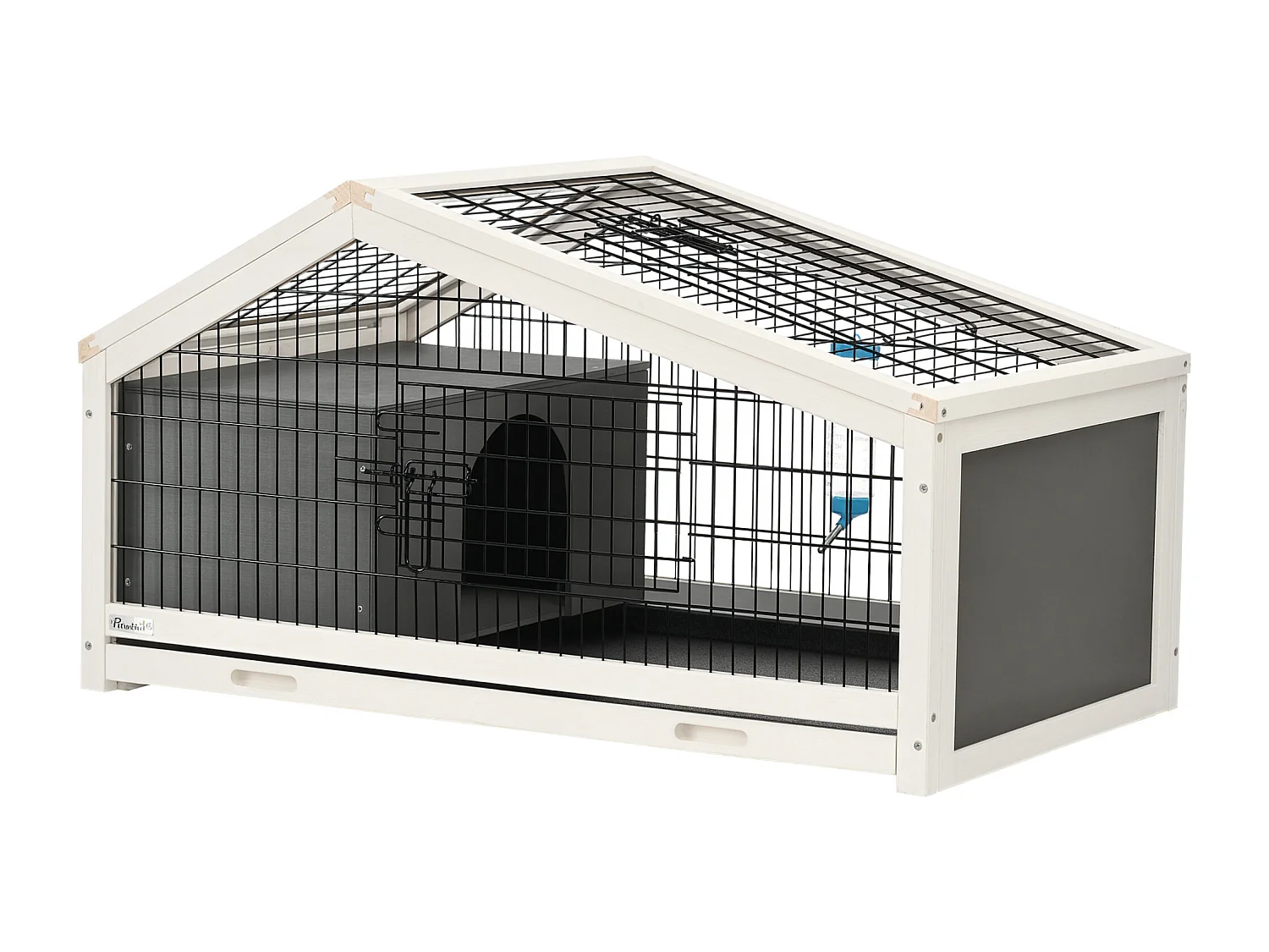 Clapier cage à lapin - niche, plateau déjection, porte et toit ouvrant verrouillables, abreuvoir - acier noir sapin gris blanc