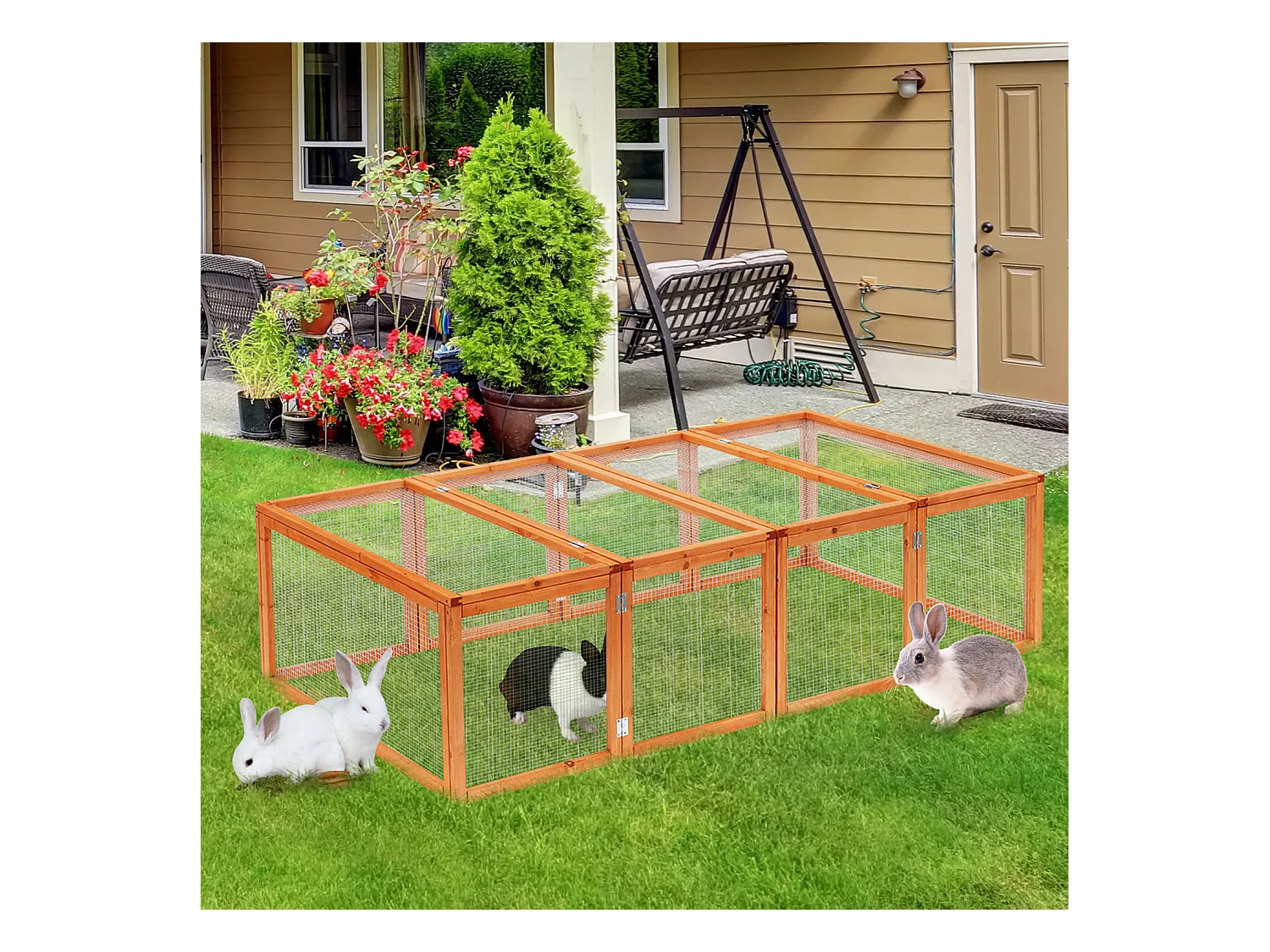 Clapier cage à lapins extérieur intérieur 2 portes supérieures 181L x 100l x 48H cm bois massif pin