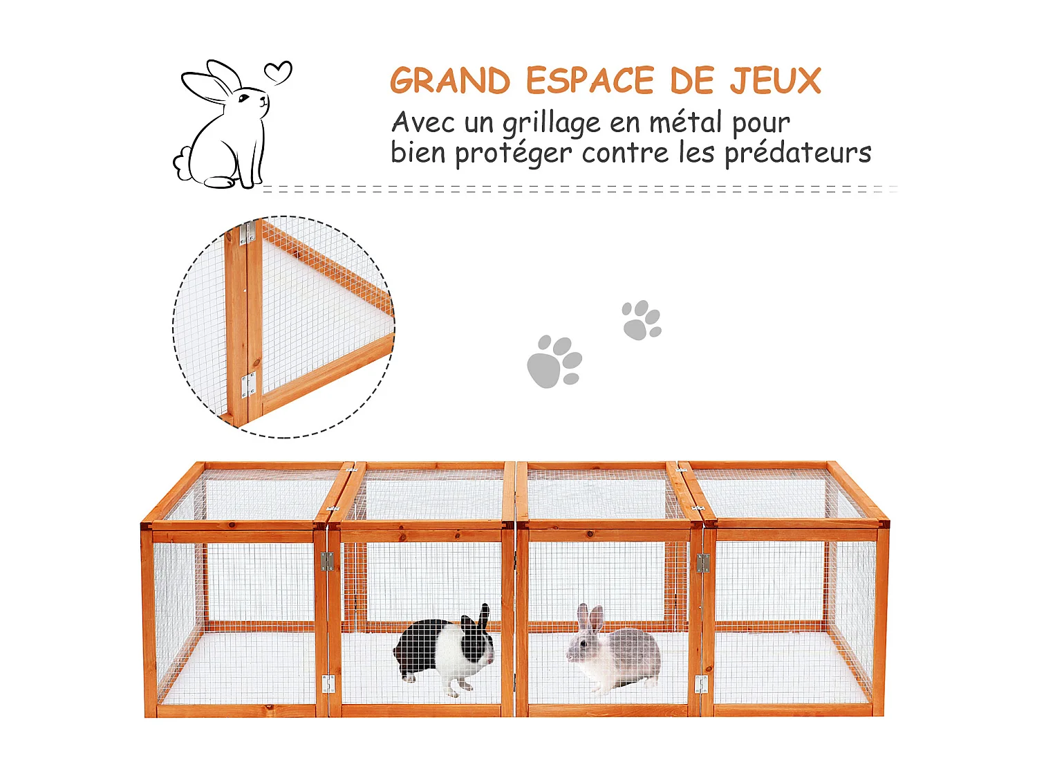 Clapier cage à lapins extérieur intérieur 2 portes supérieures 181L x 100l x 48H cm bois massif pin