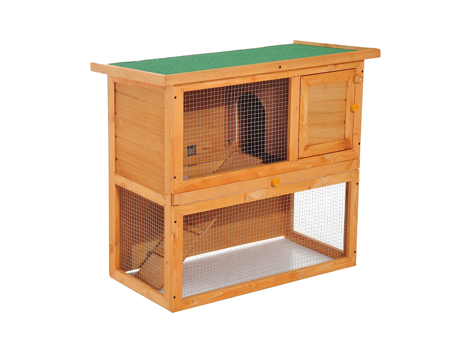 Clapier à lapin cage à lapin 2 étages plateau coulissant rampe et toit ouvrant 90L x 45l x 80H cm