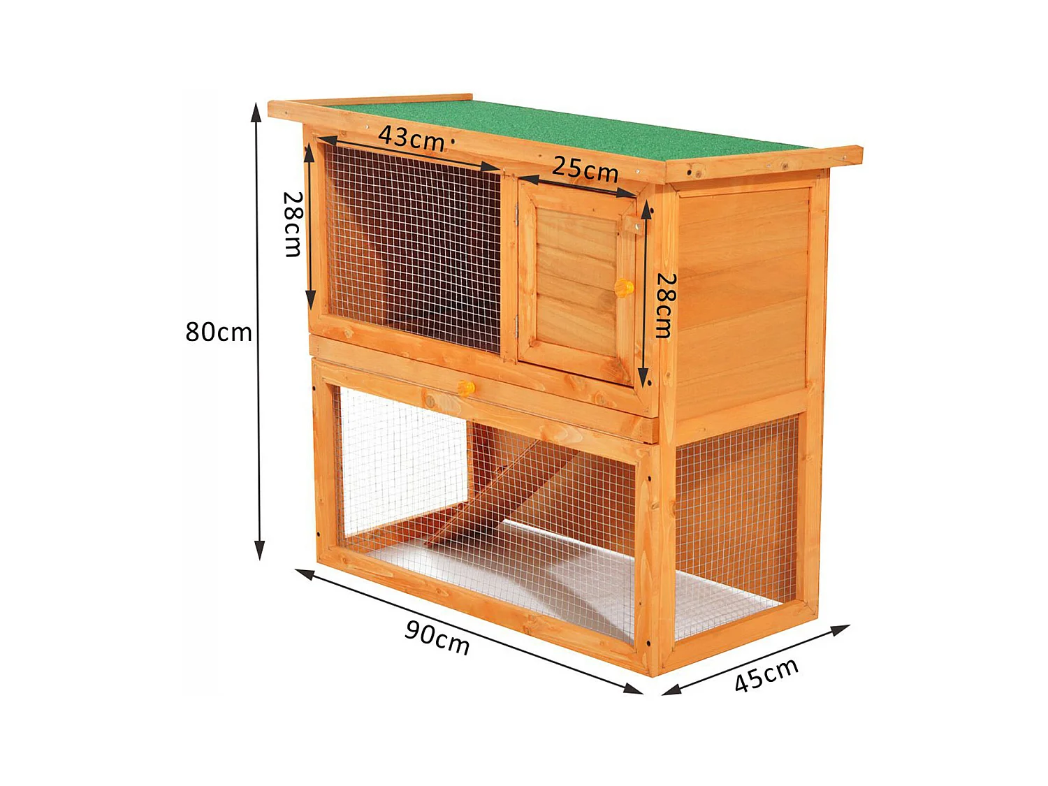 Clapier à lapin cage à lapin 2 étages plateau coulissant rampe et toit ouvrant 90L x 45l x 80H cm