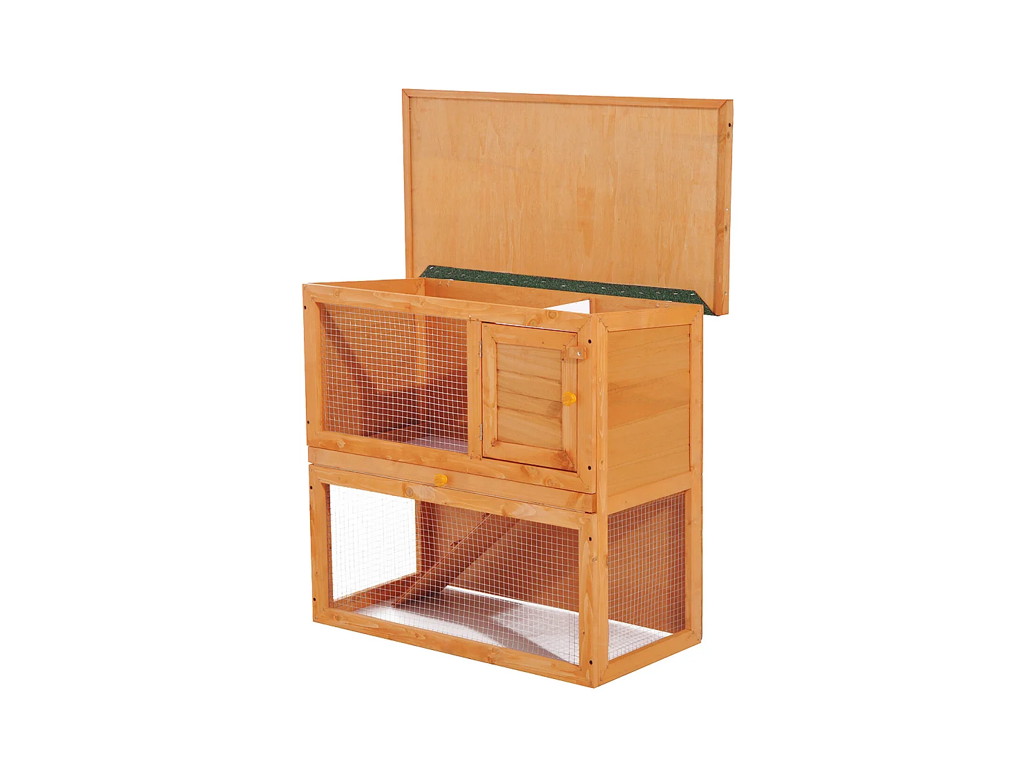 Clapier à lapin cage à lapin 2 étages plateau coulissant rampe et toit ouvrant 90L x 45l x 80H cm