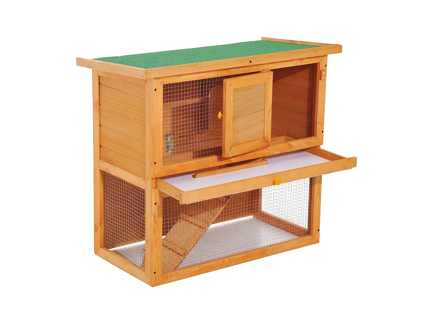 Clapier à lapin cage à lapin 2 étages plateau coulissant rampe et toit ouvrant 90L x 45l x 80H cm