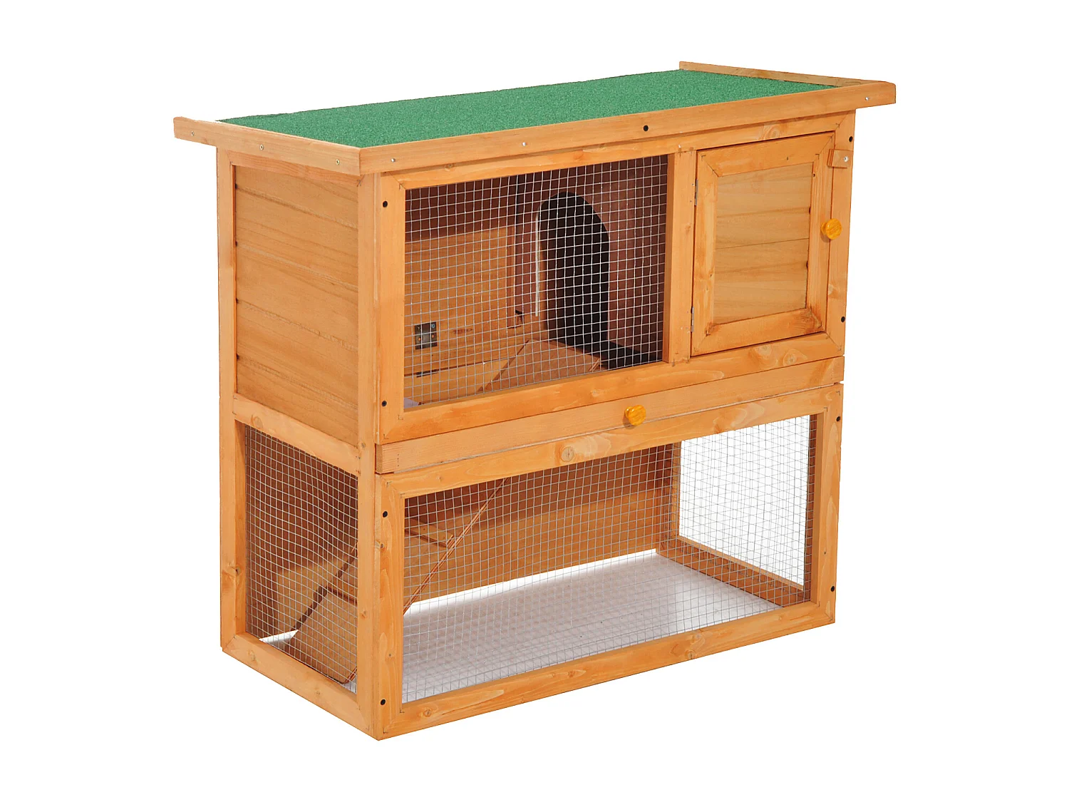 Clapier à lapin cage à lapin 2 étages plateau coulissant rampe et toit ouvrant 90L x 45l x 80H cm