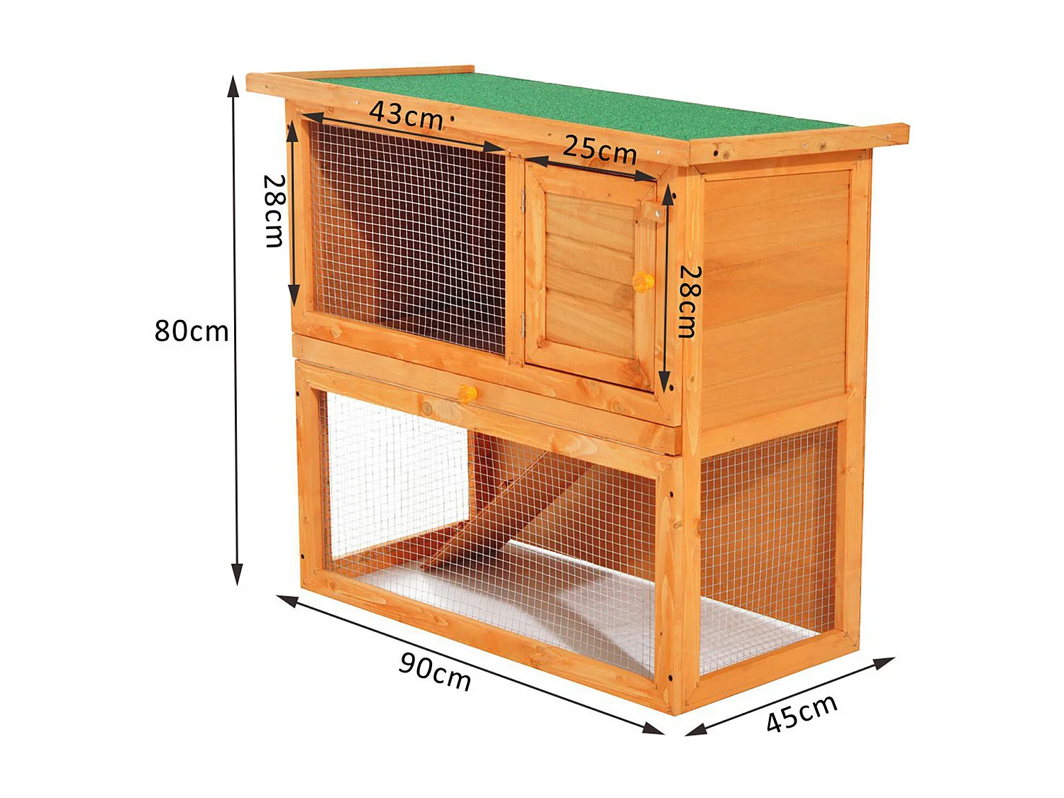 Clapier à lapin cage à lapin 2 étages plateau coulissant rampe et toit ouvrant 90L x 45l x 80H cm