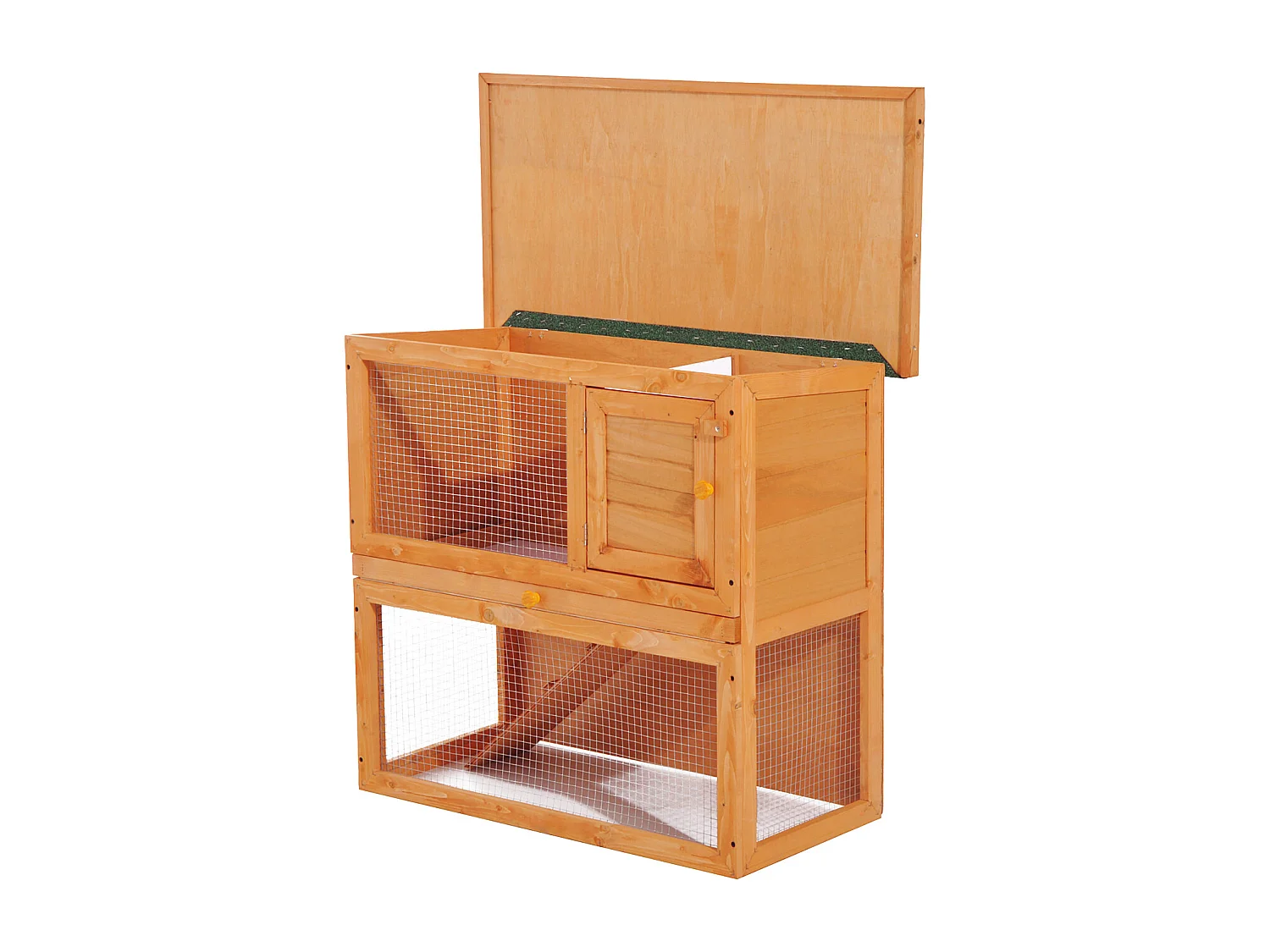 Clapier à lapin cage à lapin 2 étages plateau coulissant rampe et toit ouvrant 90L x 45l x 80H cm