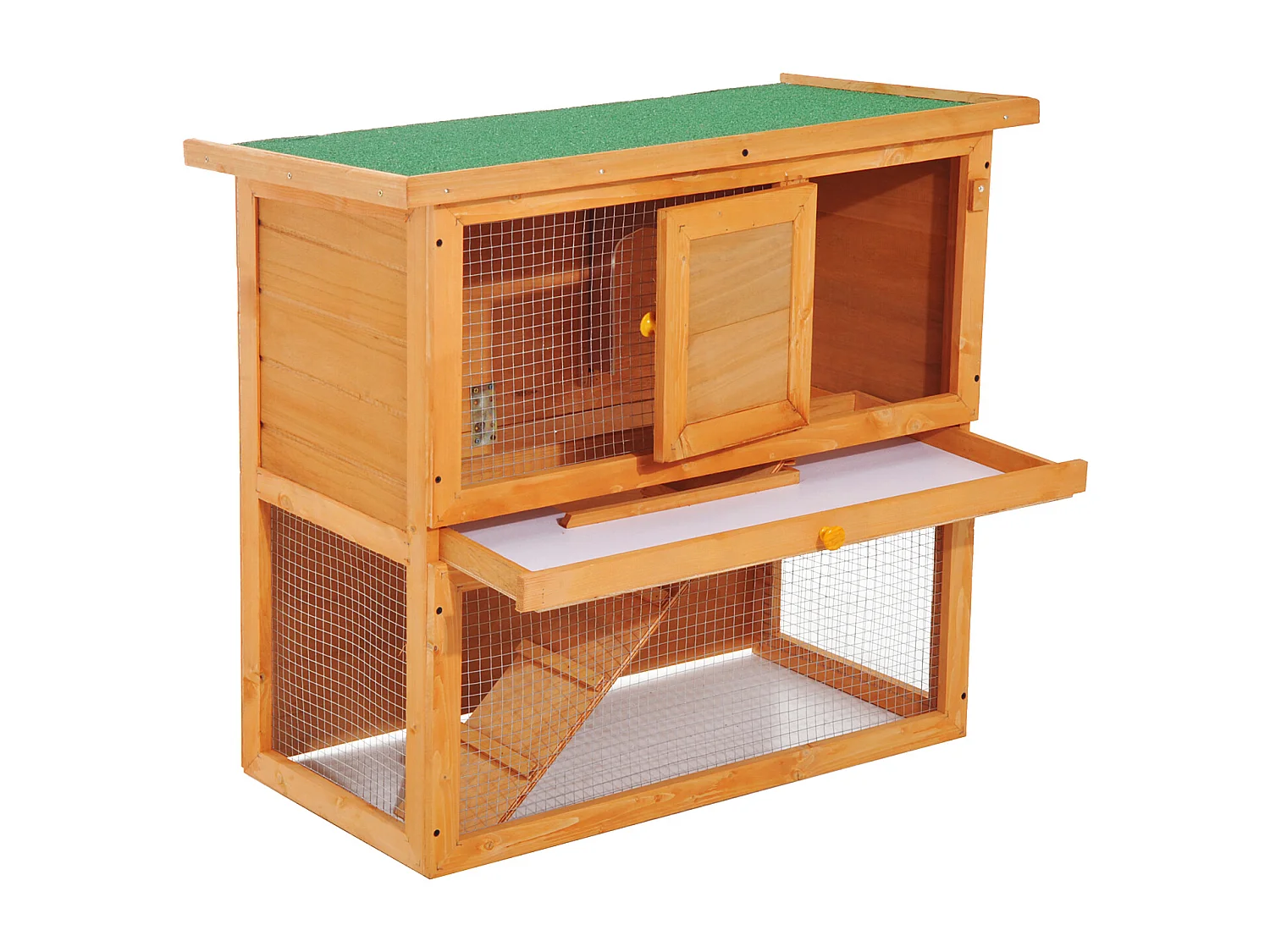 Clapier à lapin cage à lapin 2 étages plateau coulissant rampe et toit ouvrant 90L x 45l x 80H cm