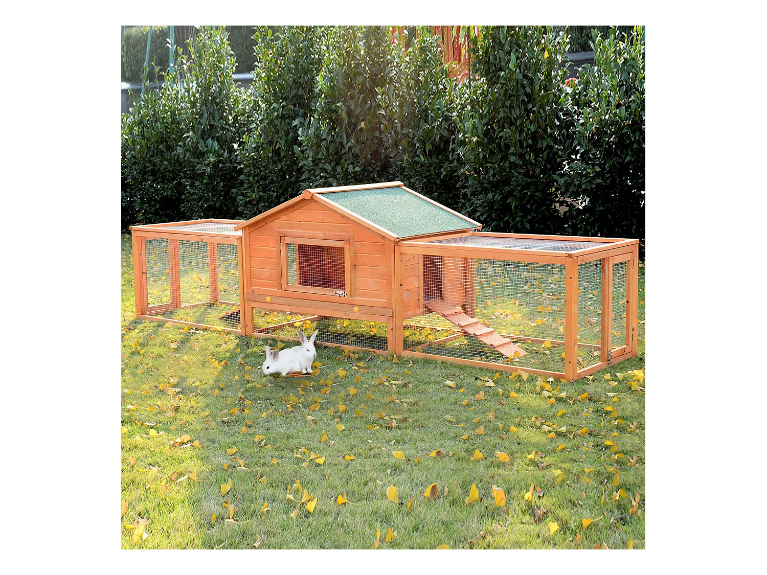 Clapier cage à lapins rongeurs XXL étage toit bitumé tiroir déjection 3,09L x 0,79l x 0,86H m bois massif pin pré-huilé