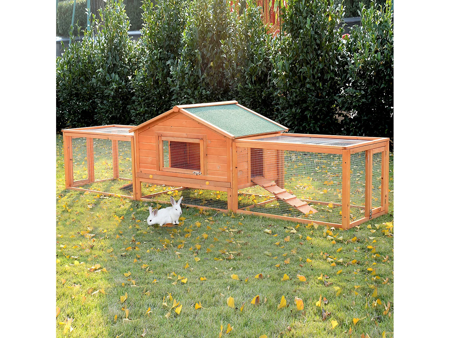 Clapier cage à lapins rongeurs XXL étage toit bitumé tiroir déjection 3,09L x 0,79l x 0,86H m bois massif pin pré-huilé