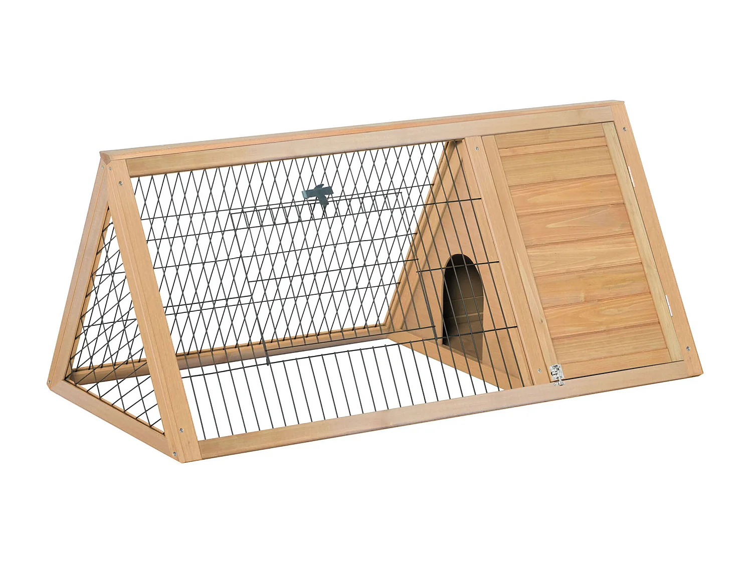 Clapier triangulaire de sol enclos extérieur niche double porte dim. 116L x 62l x 53H cm bois massif pin