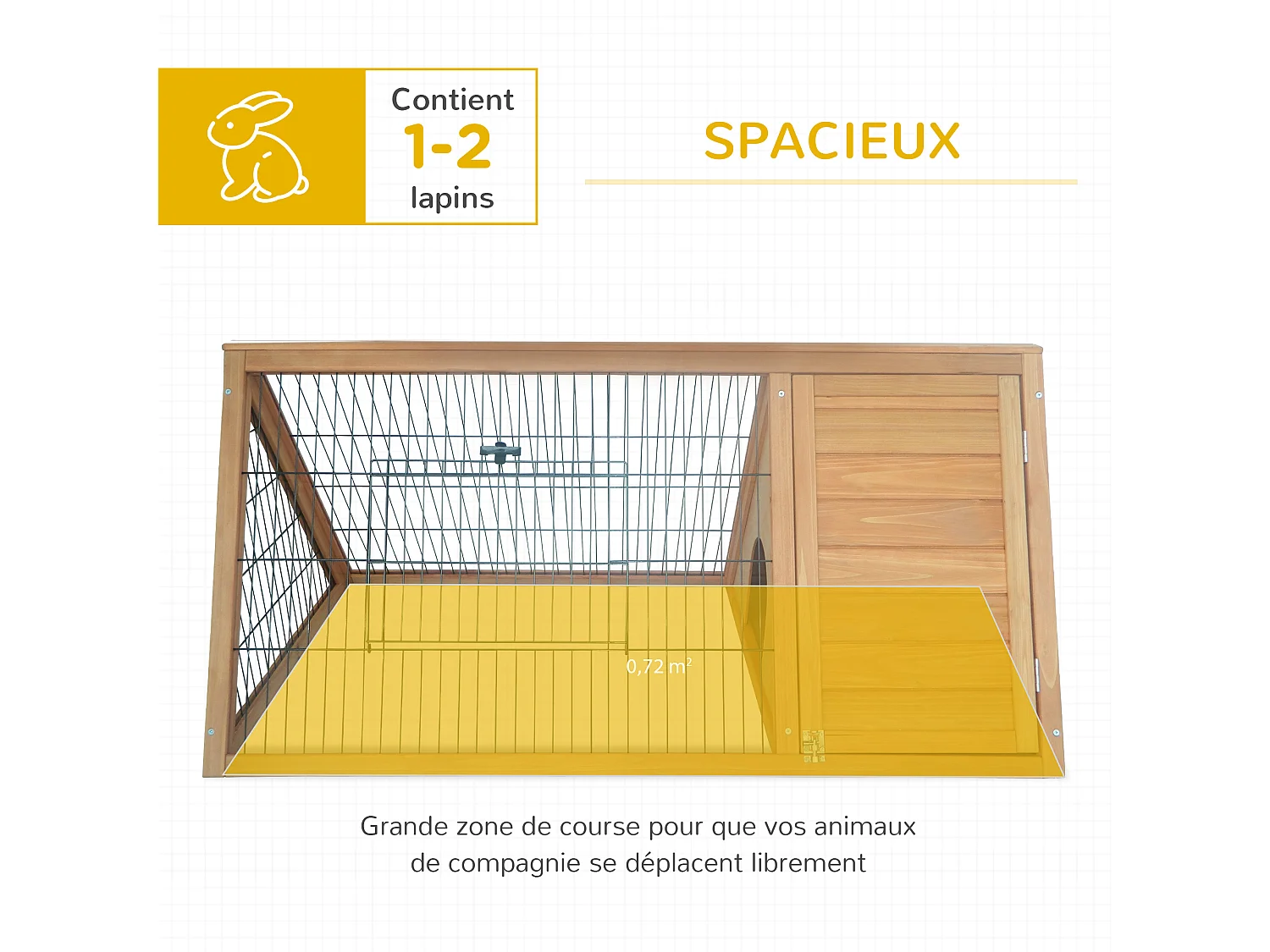 Clapier triangulaire de sol enclos extérieur niche double porte dim. 116L x 62l x 53H cm bois massif pin