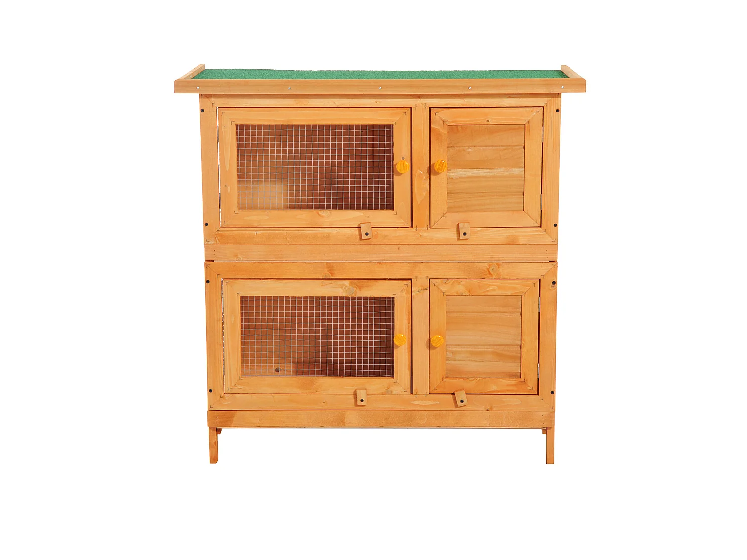 Clapier à lapin cage à lapin double niveau plateaux coulissants 4 portes verrouillables toit ouvrant 90L x 45l x 90H cm