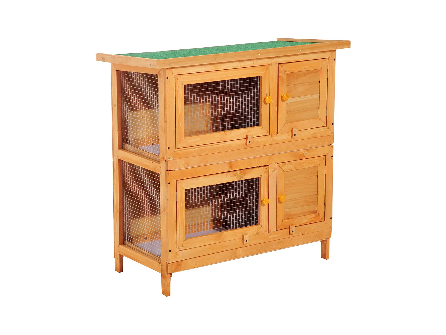 Clapier à lapin cage à lapin double niveau plateaux coulissants 4 portes verrouillables toit ouvrant 90L x 45l x 90H cm