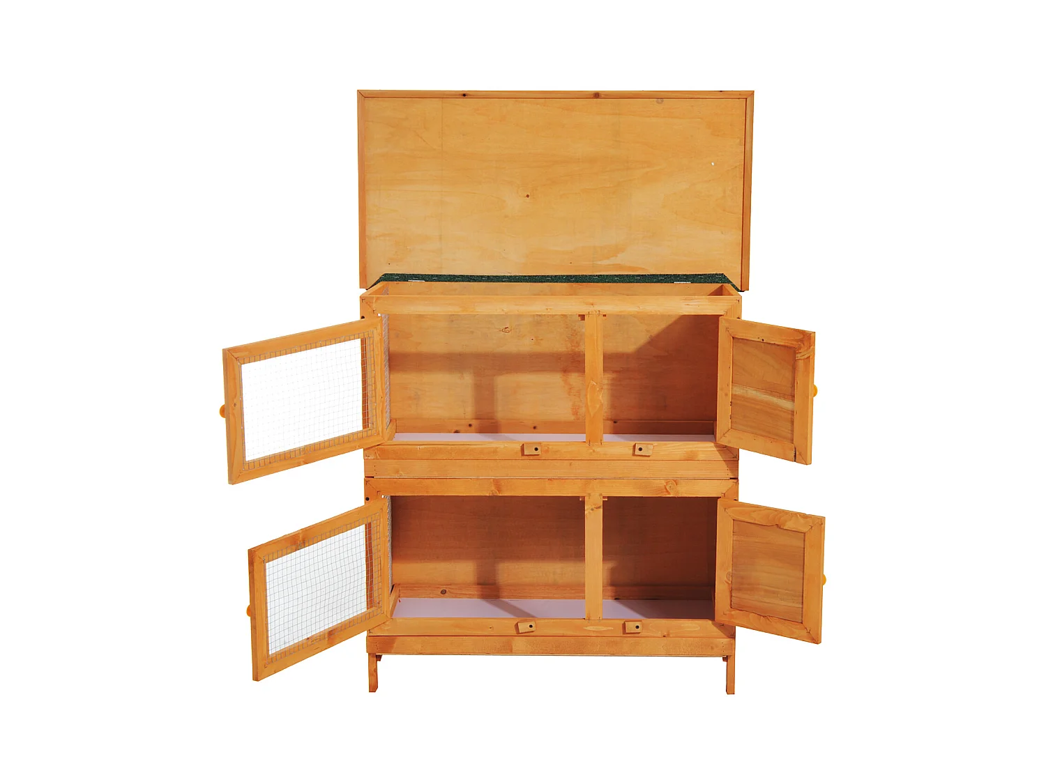 Clapier à lapin cage à lapin double niveau plateaux coulissants 4 portes verrouillables toit ouvrant 90L x 45l x 90H cm