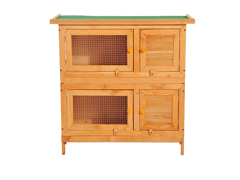 Clapier à lapin cage à lapin double niveau plateaux coulissants 4 portes verrouillables toit ouvrant 90L x 45l x 90H cm