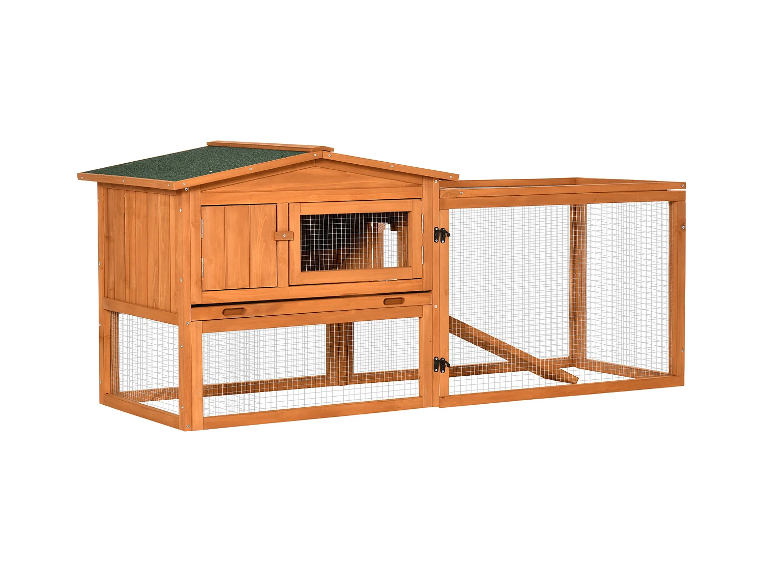 Clapier cage à lapins rongeurs 2 étages tiroir déjection enclos extérieur toit ouvrant dim. 156L x 58l x 68H cm bois sapin pré-huilé