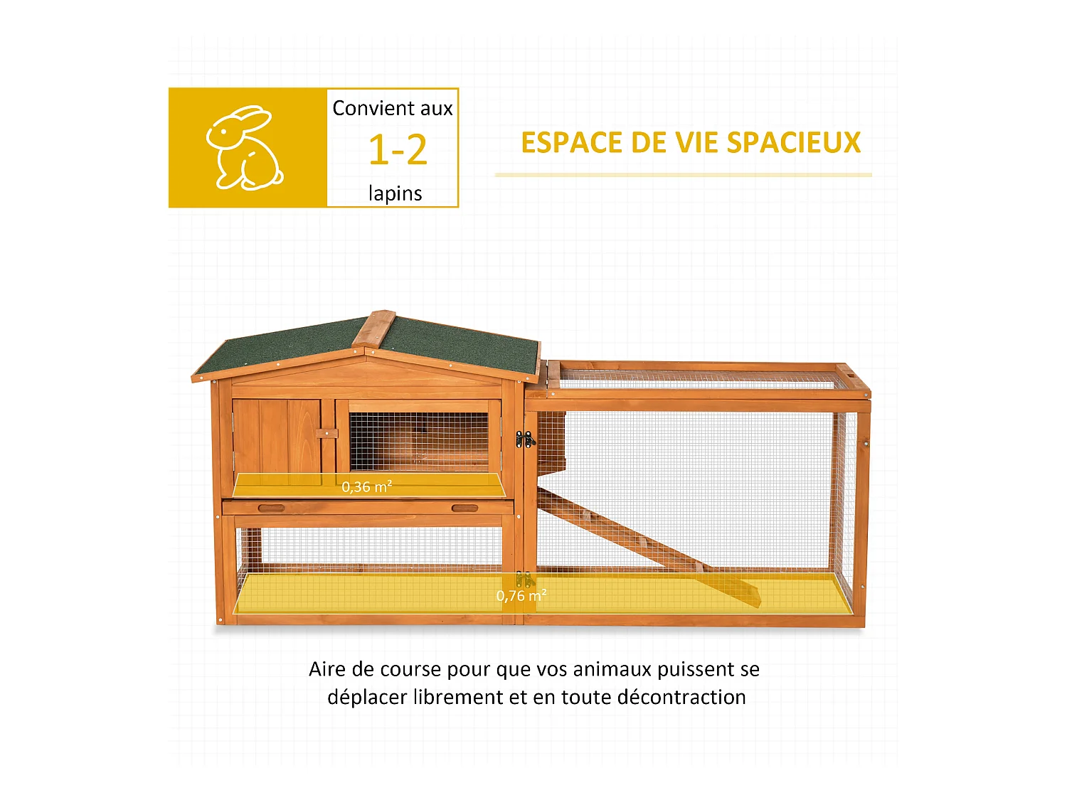 Clapier cage à lapins rongeurs 2 étages tiroir déjection enclos extérieur toit ouvrant dim. 156L x 58l x 68H cm bois sapin pré-huilé