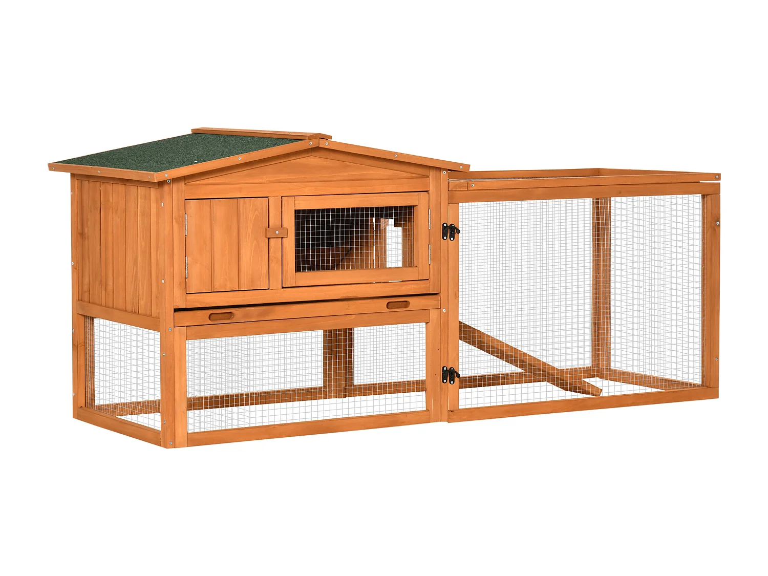 Clapier cage à lapins rongeurs 2 étages tiroir déjection enclos extérieur toit ouvrant dim. 156L x 58l x 68H cm bois sapin pré-huilé