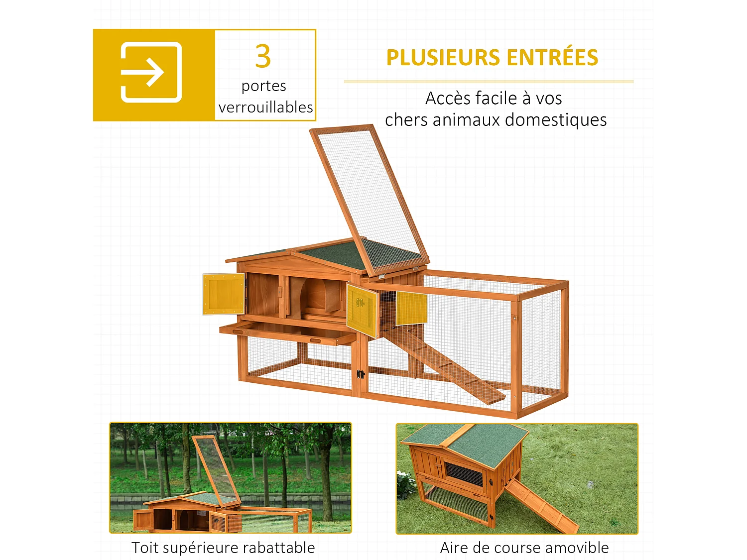 Clapier cage à lapins rongeurs 2 étages tiroir déjection enclos extérieur toit ouvrant dim. 156L x 58l x 68H cm bois sapin pré-huilé