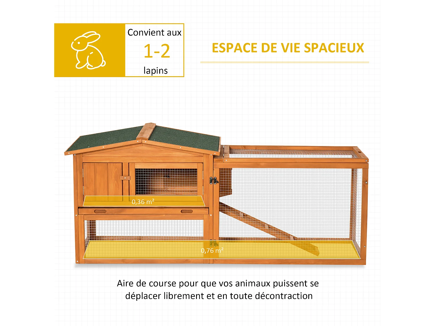Clapier cage à lapins rongeurs 2 étages tiroir déjection enclos extérieur toit ouvrant dim. 156L x 58l x 68H cm bois sapin pré-huilé