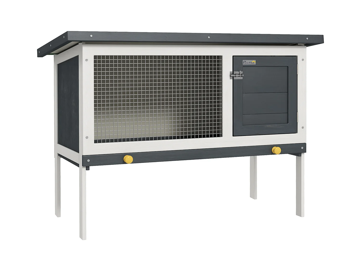 Clapier sur pied cage à lapin avec niche intérieure toit ouvrant porte verrouillable dim. 90L x 45l x 65H cm noir blanc vert