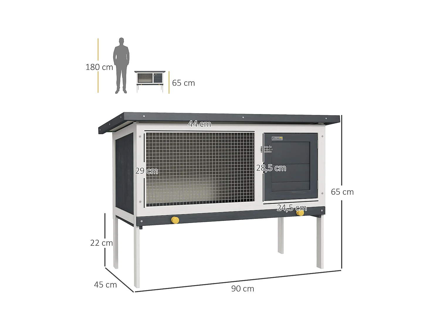 Clapier sur pied cage à lapin avec niche intérieure toit ouvrant porte verrouillable dim. 90L x 45l x 65H cm noir blanc vert